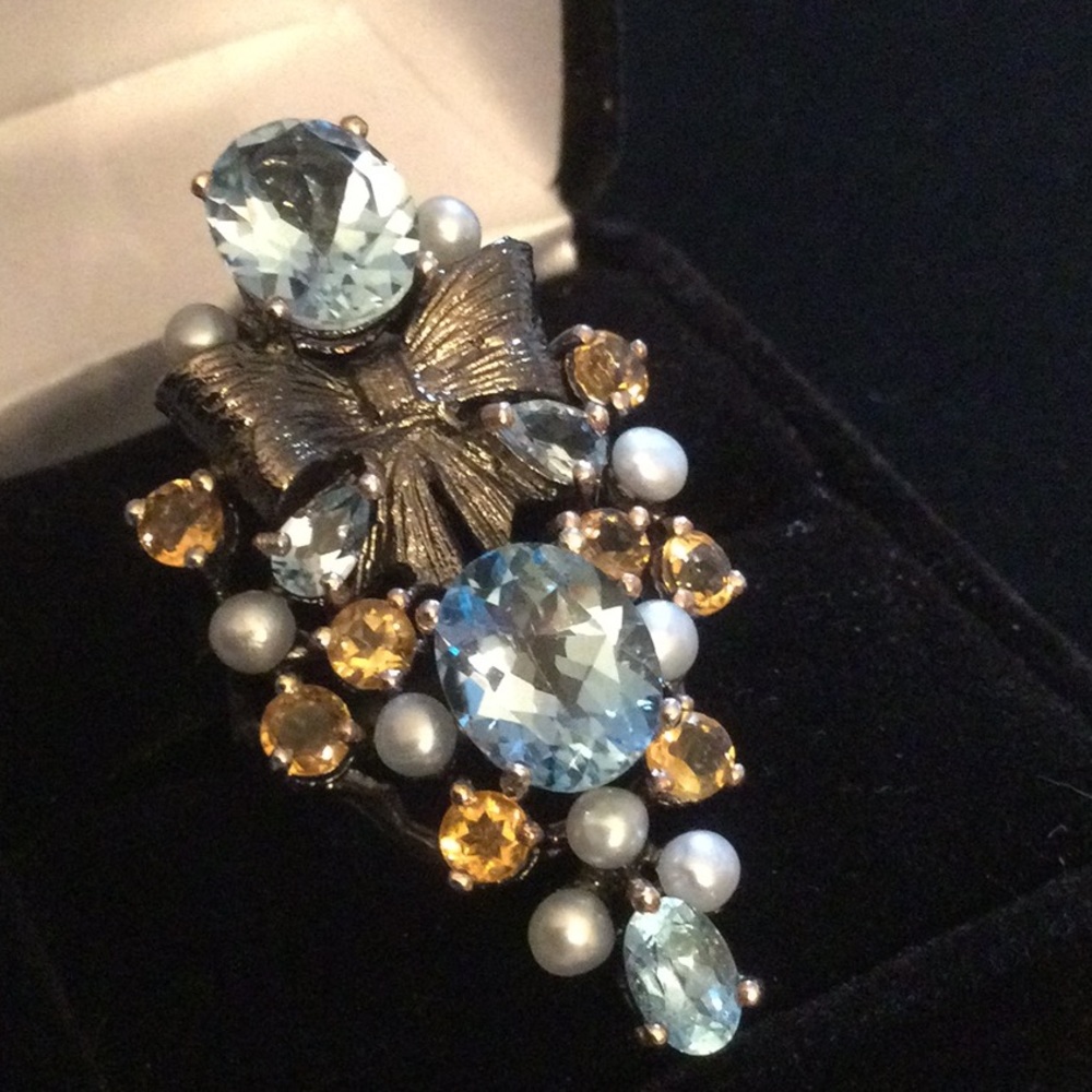 Genuine Blue Topaz Ribbon Ring - Picture 2 of 12